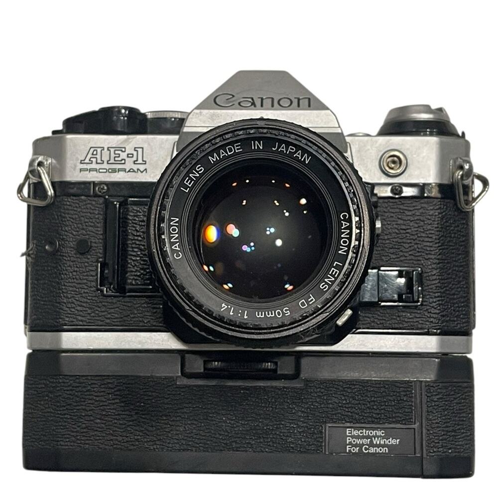 Canon AE-1 Program 35mm SLR Film Camera + FD 50mm Lens and Winder